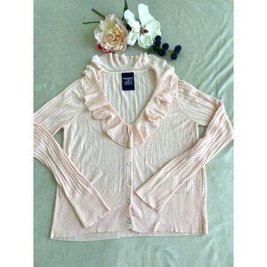 Ralph Lauren Ruffled Pink Cottagecore Cardigan Ribbed Knit Fairtycore Dainty XL